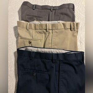 Haggar Men’s Iron-Free Premium Khaki (3 pair) - 38x30 - Gray, Khaki, Navy - EUC